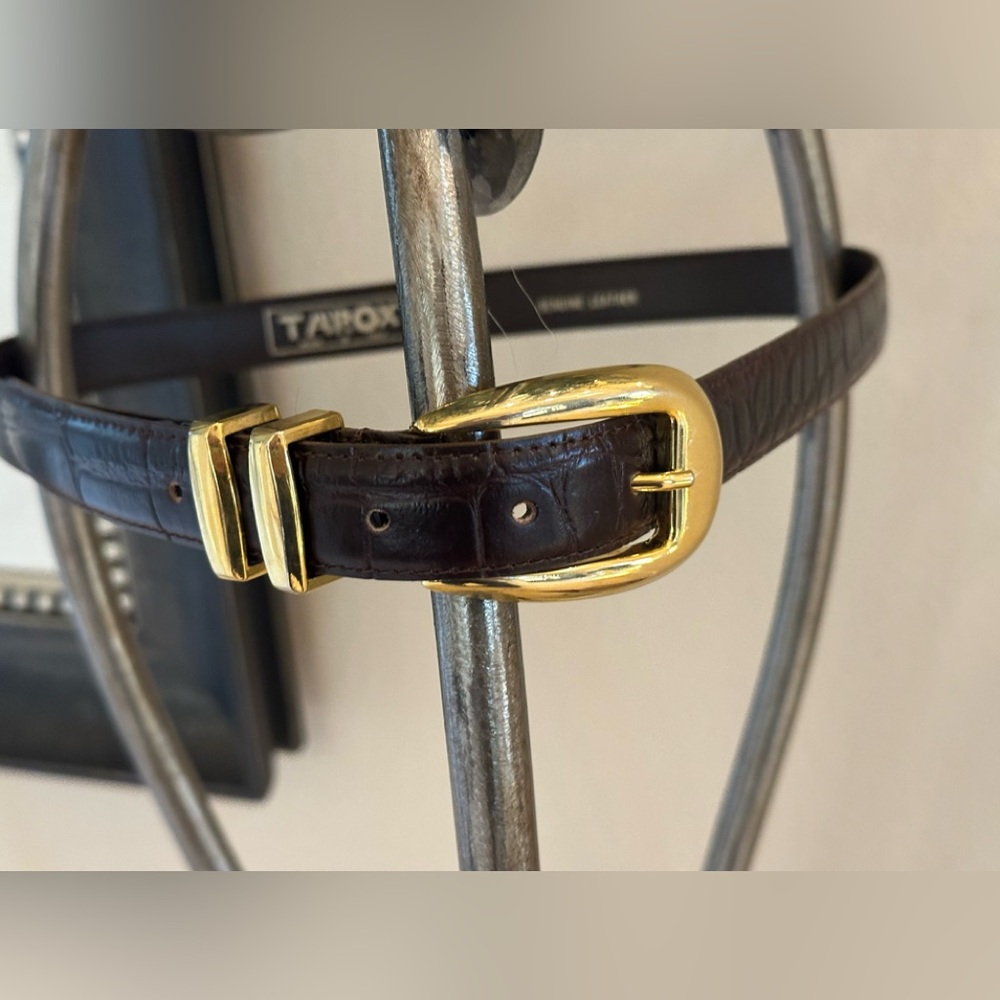 Tarox Brown Leather Belt with Gold Buckle